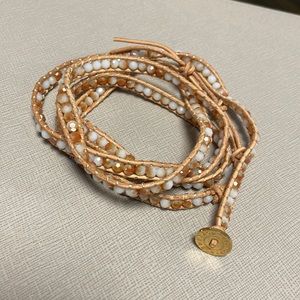 Victoria Emerson Tan and White Crystals in Tan Wrap Bracelet